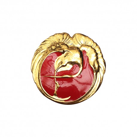 GOLD PLATED SWANN WITH RED LACQUER RING