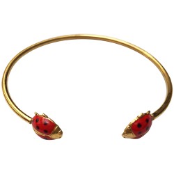 Bracelet jonc coccinelle dore email a froid rouge et noire