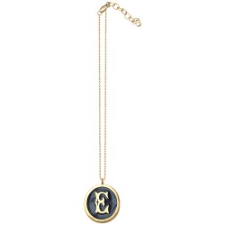 GOLD PLATED ROUND LETTER E WITH BLACK COLD ENAMEL PENDANT