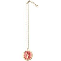 GOLD PLATED ROUND LETTER V RED COLD ENAMEL PENDANT