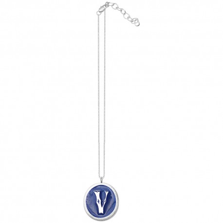 SILVER PLATED V LETTER COLOURED COLD ENAMEL PENDANT