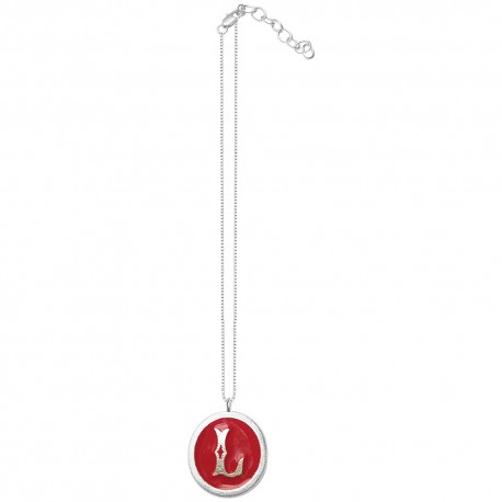 PENDENTIF LETTRE L ARGENTE  EMAIL A FROID ROUGE