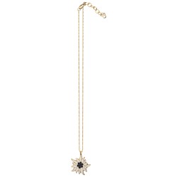 GOLD PLATED FLOWER BLACK AND WHITE COLD ENAMEL WITH CHAIN PENDANT
