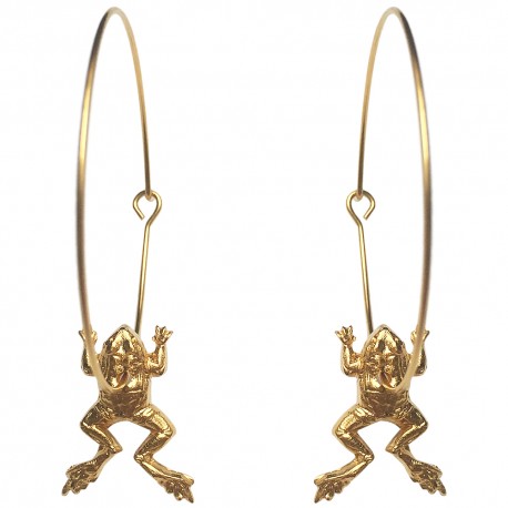 BOUCLES D OREILLES CREOLES GRENOUILLES DORE