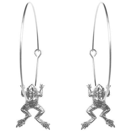 BOUCLES D OREILLES CREOLES GRENOUILLES ARGENTE