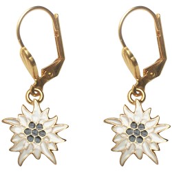 GOLD PLATED FLOWER WHITE AND BLACK COLD ENAMEL EARRINGS