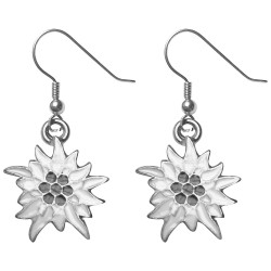 BOUCLES DOREILLES FLEURS W9852  EMAIL A FROID ARGENT NOIR ET BLANC