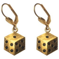 GOLD PLATED DICE BLACK COLD ENAMEL EARRINGS
