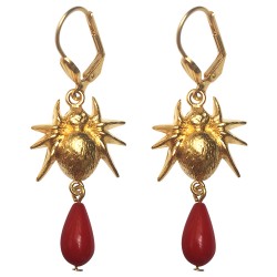 Boucles doreilles araignees dore gorgone rouge