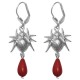 SILVER PLATED SPIDER RED GORGONE EARRINGS