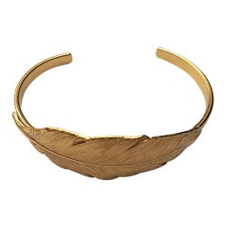 Bracelet jonc grande plume dore