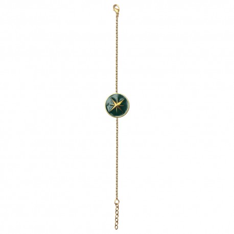 GOLD PLATED WIND ROSE GREEN COLD ENAMEL BRACELET