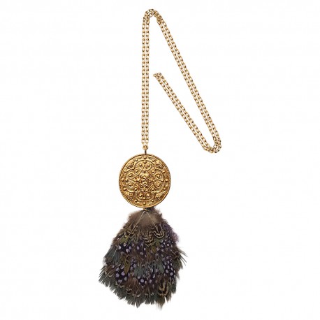 GOLD PLATED TALISMAN WITH FEATHER UNIQUE PIECE PENDANT