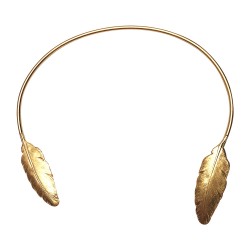 Collier jonc 2 plumes dore