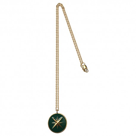 GOLD PLATED COMPASS GREEN COLD ENAMEL PENDANT