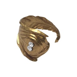 GOLD PLATED FEATHER WITH WHITE STRASS