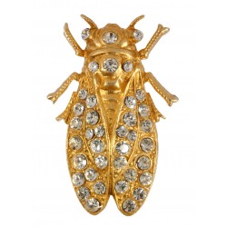 Broche cigale  doré et strass blanc