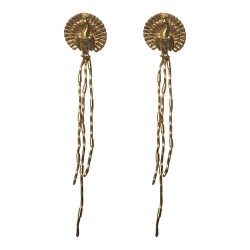 Boucles doreilles tiges paons +chaines dore