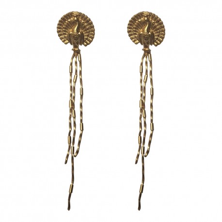 GOLD PLATED PEACOCK STUDS WITH CHAINS EARRINGS