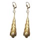 BOUCLES DOREILLES PLUMES CRISTAL DE ROCHE DORE STRASS BLANC