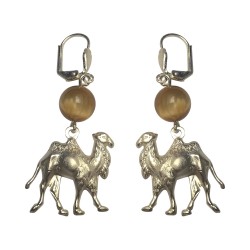 SILVER PLATED CAMEL WITH TIGER EYE STONE EARRINGS