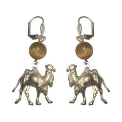 SILVER PLATED CAMEL WITH TIGER EYE STONE EARRINGS