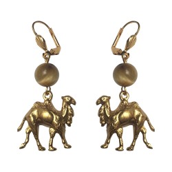 GOLD PLATED CAMEL WITH TIGER EYE STONE EARRINGS