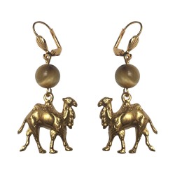 GOLD PLATED CAMEL WITH TIGER EYE STONE EARRINGS