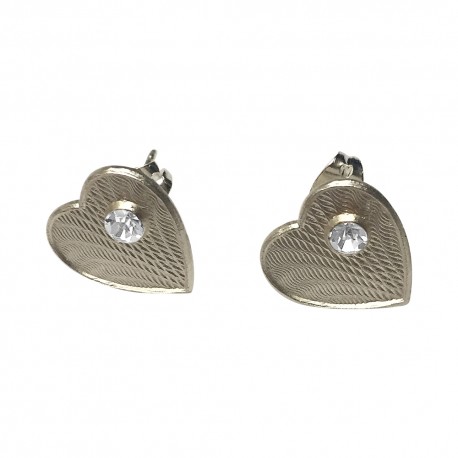 SILVER PLATED HEART WITH WHITE STRASS STUDS EARRINGS