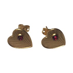 GOLD PLATED HEART WITH RED STRASS STUDS EARRINGS