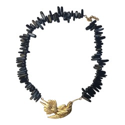GOLD PLATED BIRD WITH ONYX NECKLACE