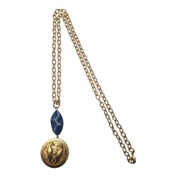 GOLD PLATED 2 BIRDS LAPIS WITH CHAIN LONG NECKLACE