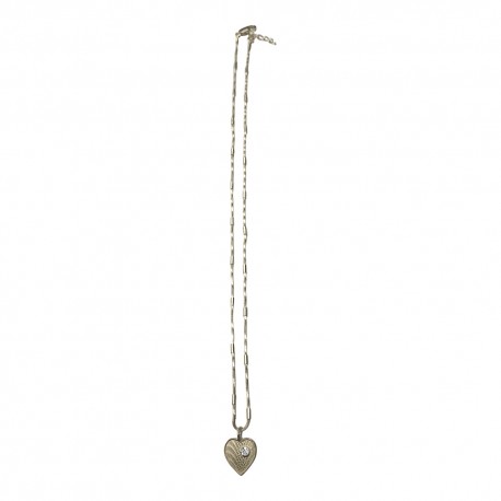 SILVER PLATED HEART WITH WHITE STRASS WITH CHAIN PENDANT