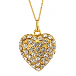 Golden Double side Heart with white swarovski crystal Pendant