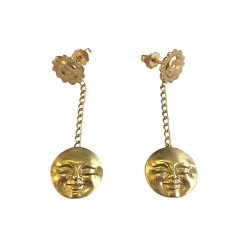 GOLD PLATED SUN AND MOON PENDANT EARRINGS