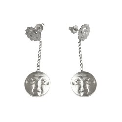 SILVER PLATED SUN AND MOON PENDANT EARRINGS