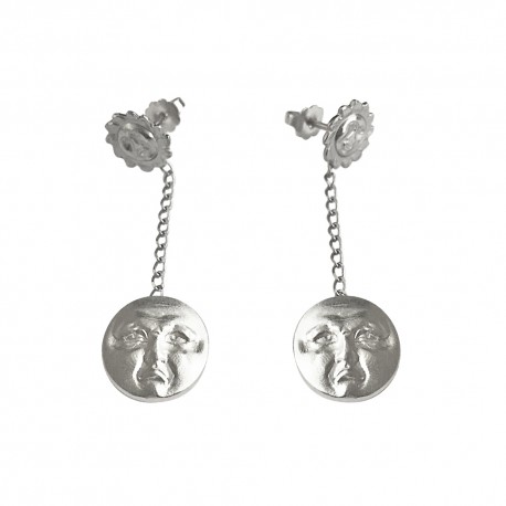 BOUCLES D OREILLES SOLEIL ET LUNE ARGENTEES