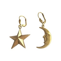 GOLD PLATED STAR AND MOON PENDANT EARRINGS