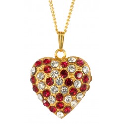 Pendentif coeur  double face doré et cristal swarovski blanc et rouge