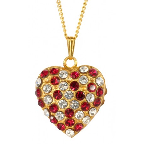 Pendentif Coeur  Double Face Diamant Rubis Doré