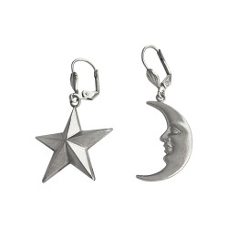 SILVER PLATED STAR AND MOON PENDANT EARRINGS