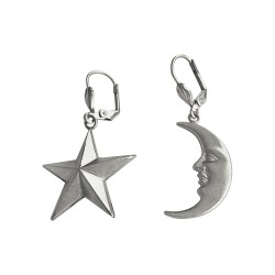 Boucles d oreilles lune et etoile argentees