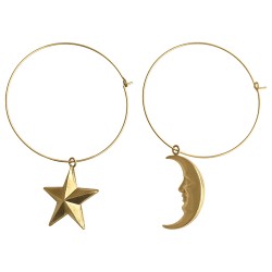 GOLD PLATED STAR AND MOON HOOPS EARRINGS