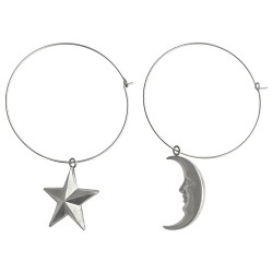 SILVER PLATED STAR AND MOON HOOPS EARRINGS