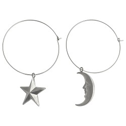 BOUCLES D OREILLES LUNE ET ETOILE ARGENTEES