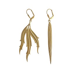 GOLD PLATED ALGAE AND WATER LEAF PENDANT EARRINGS