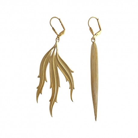 BOUCLES D OREILLES ALGUE ET FEUILLE D EAU DOREES