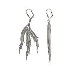 Boucles d oreilles algues et feuille d eau argentees