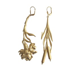 GOLD PLATED IRIS AND REED PENDANT EARRINGS