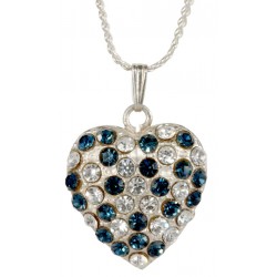 Pendentif coeur double face argenté avec cristal swarovski blanc et bleu